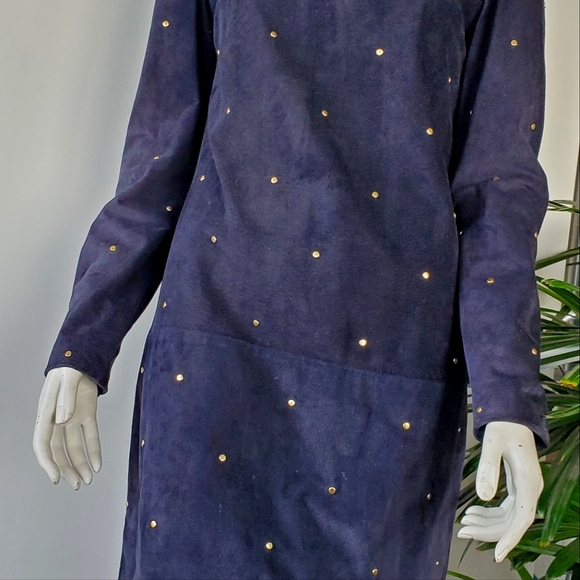 Navy Blue Vintage Suede Box Dress - Picture 2 of 4